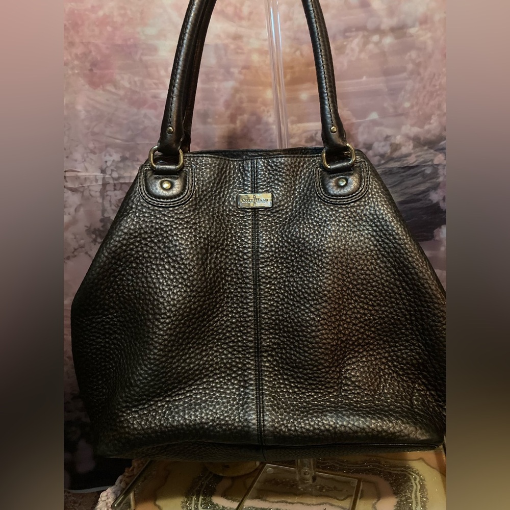 Cole Haan Dark Brown Shimmer Pebbled  Leather Tote Bag